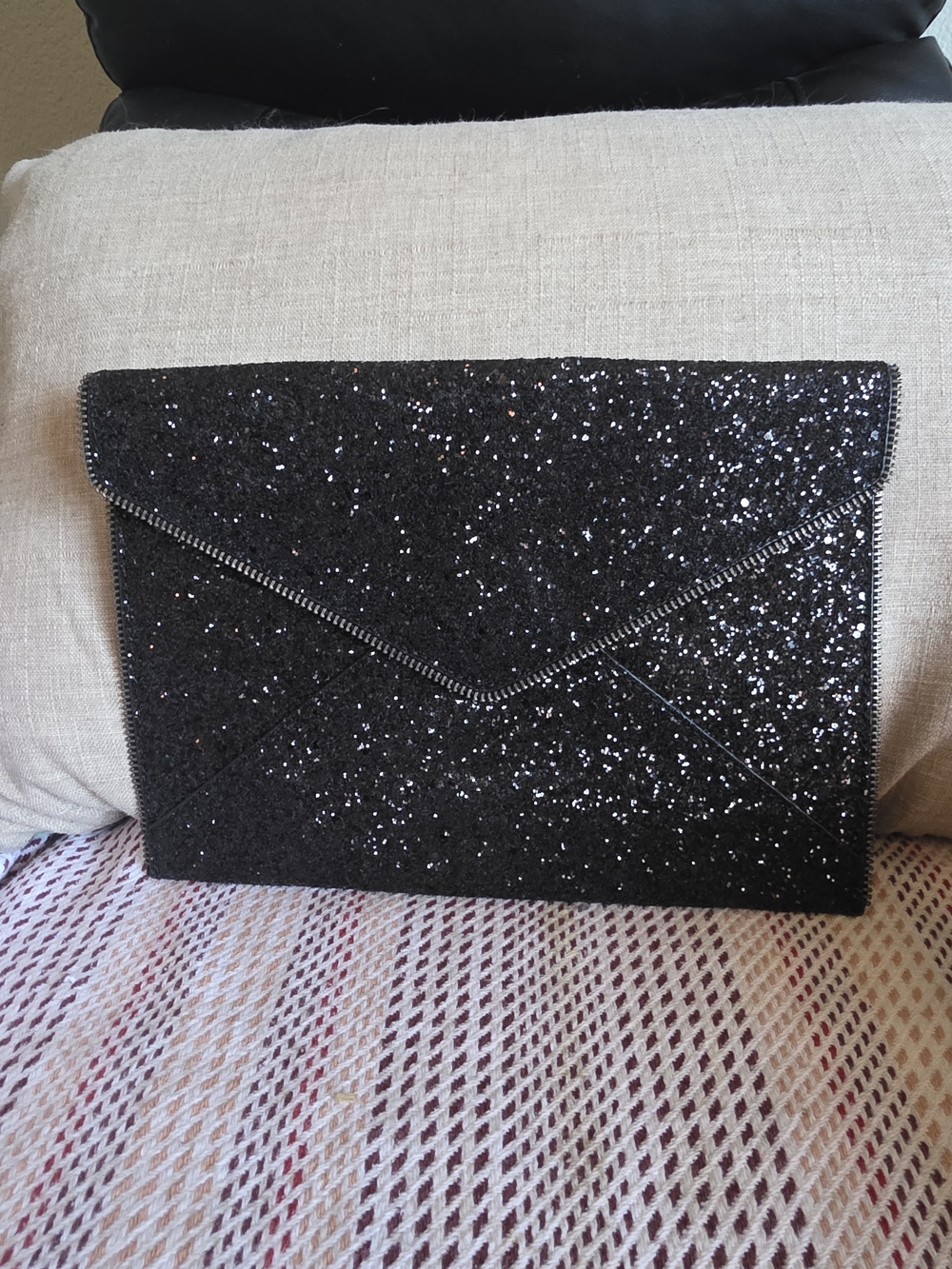 Black Glitter Envelope Clutch - Women Bags